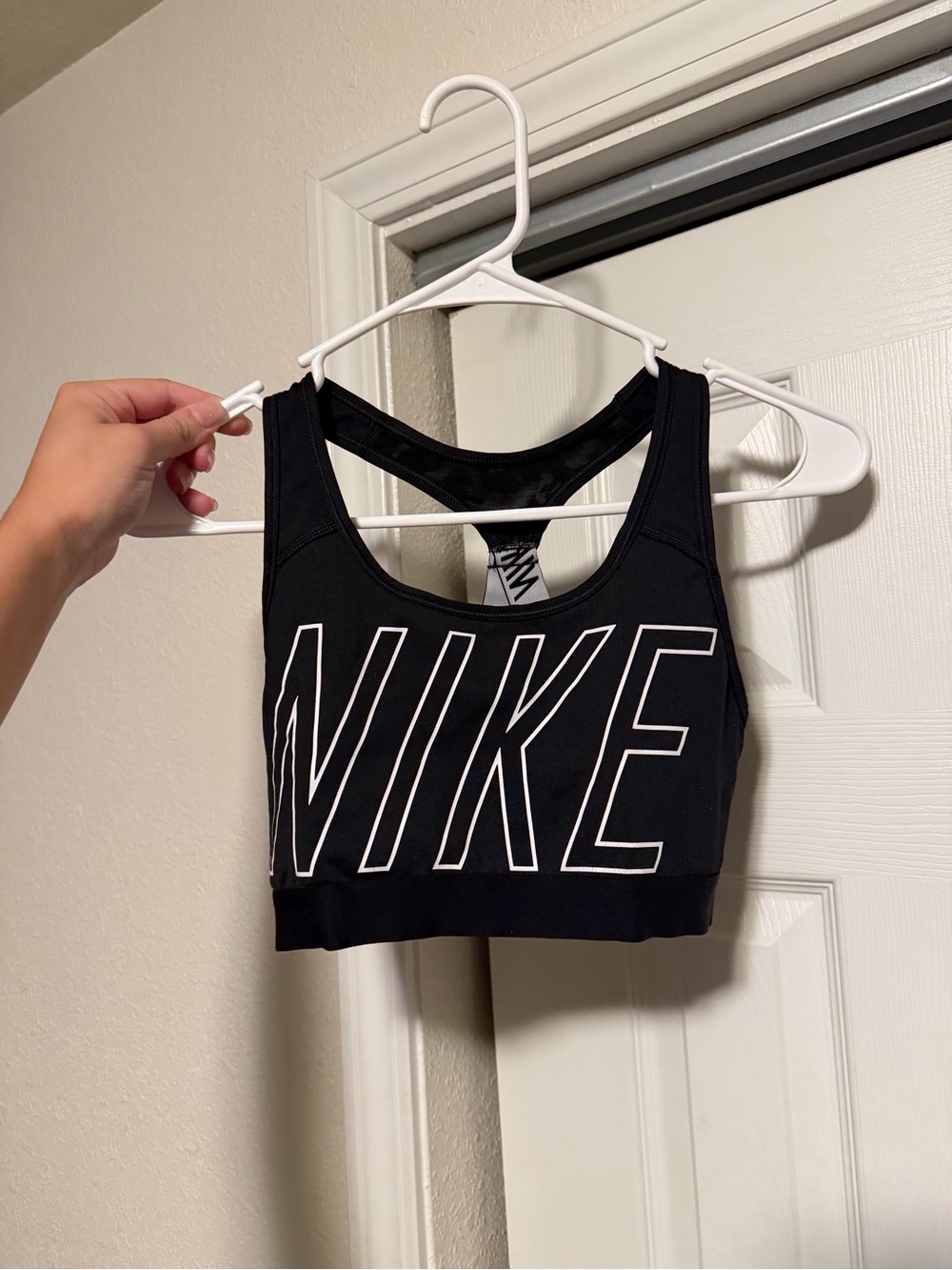 Nike Black Sports Bra with White Outlined Logo